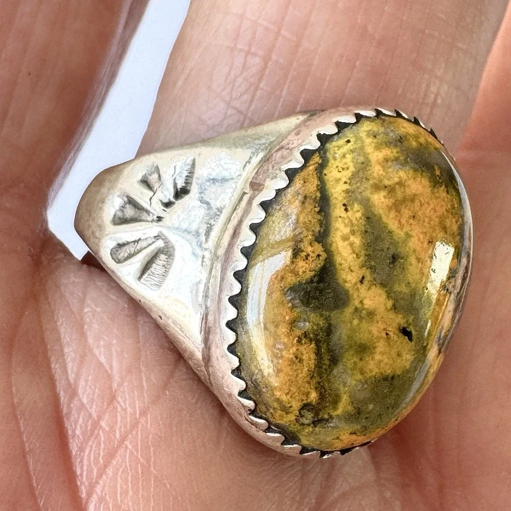 Navajo Bumblebee Jasper Mens Ring Sz 9.5 Annie Lincoln‎ Sterling Handmade Band